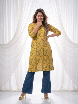 The Paruthee | Mustard Ajrakh Cotton Kurti