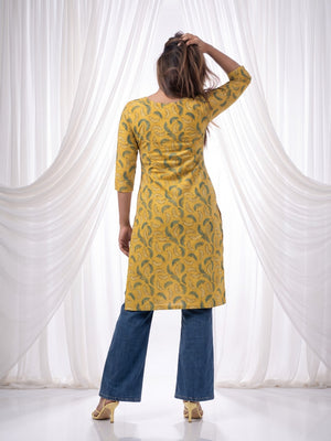 The Paruthee | Mustard Ajrakh Cotton Kurti
