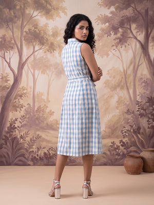 The Paruthee | Indigo-Checked Handwoven Frock
