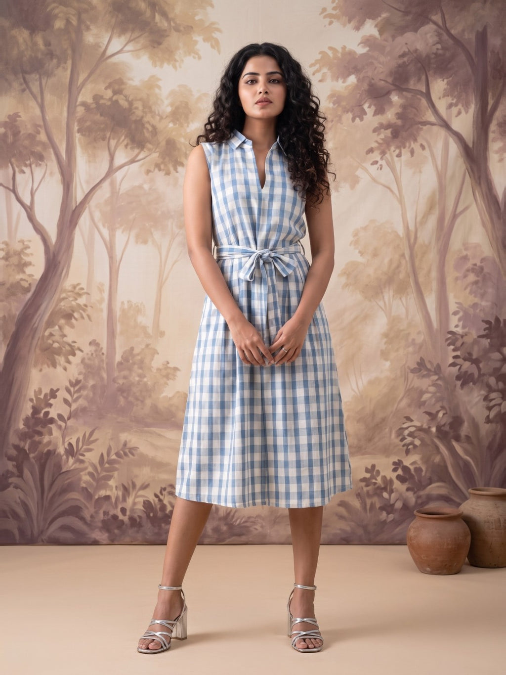The Paruthee | Indigo-Checked Handwoven Frock