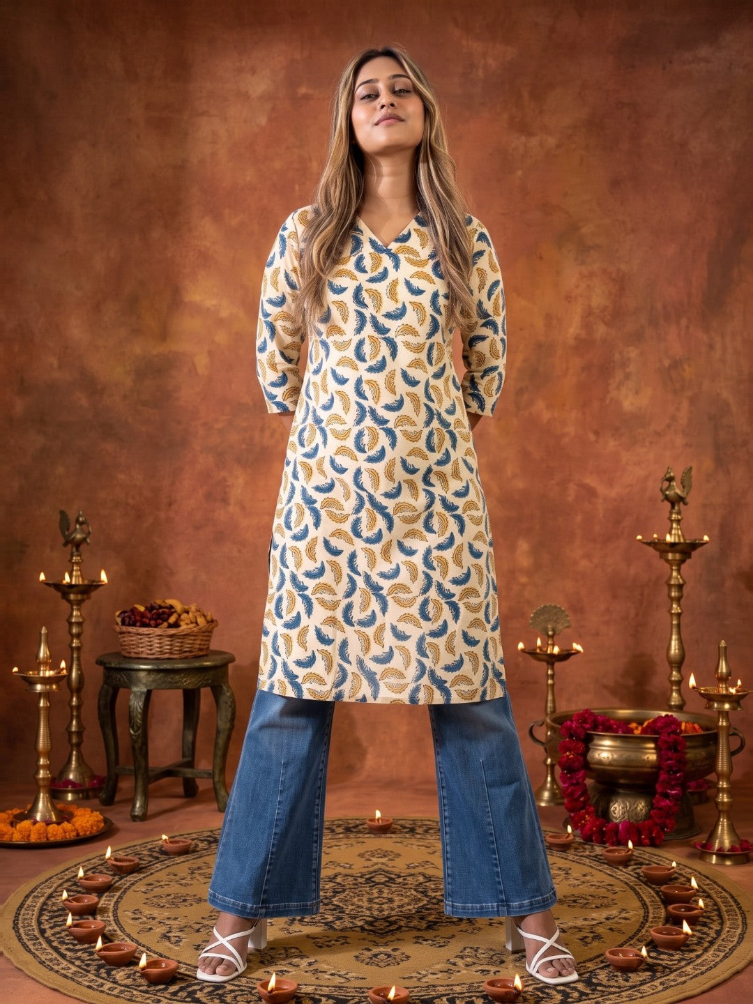 The Paruthee | Beige Ajrakh Cotton Kurti