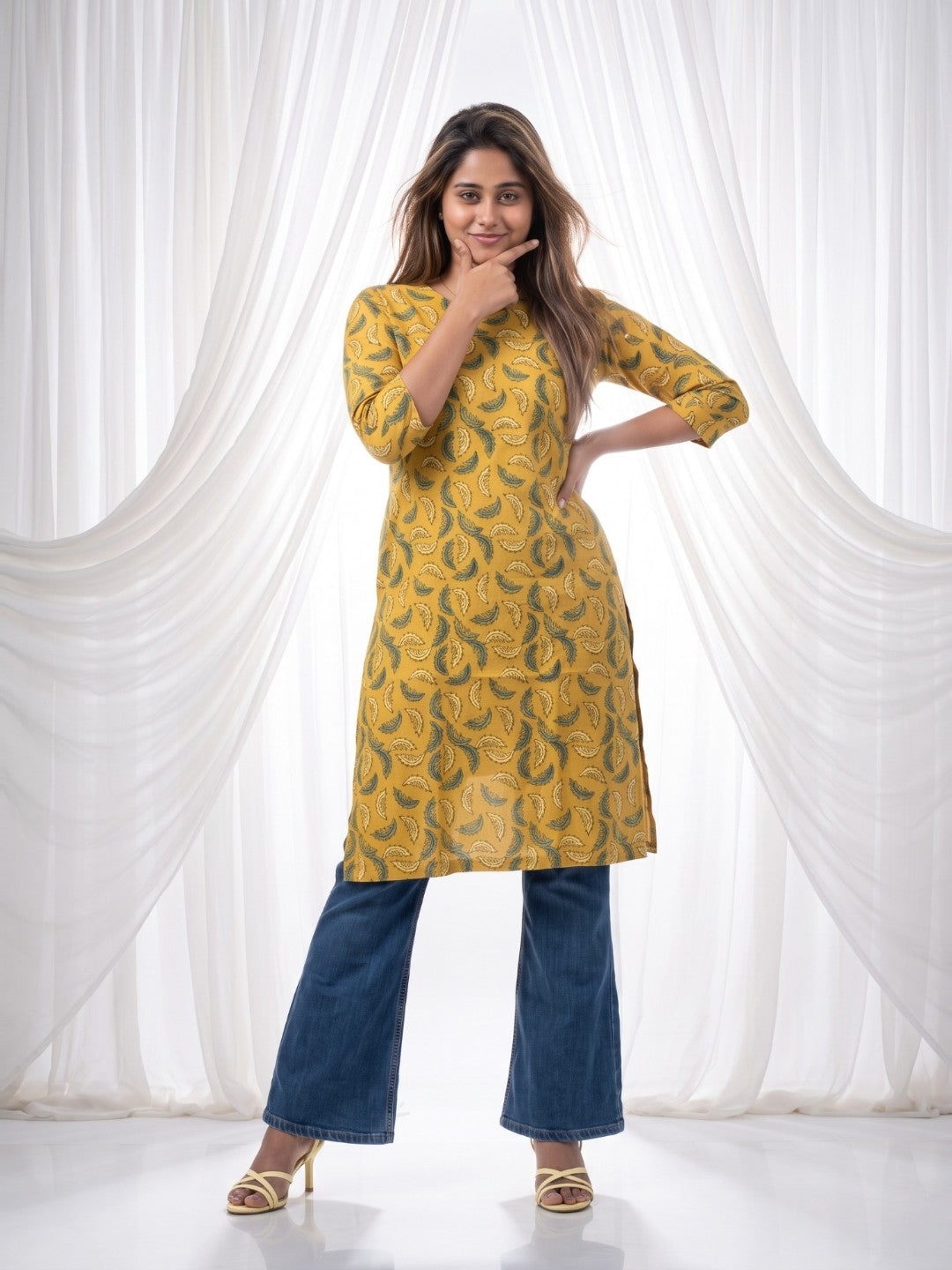 The Paruthee | Mustard Ajrakh Cotton Kurti