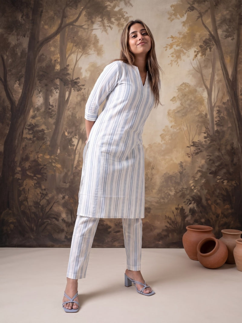The Paruthee | Indigo-Stripe Cotton Co-ord Set