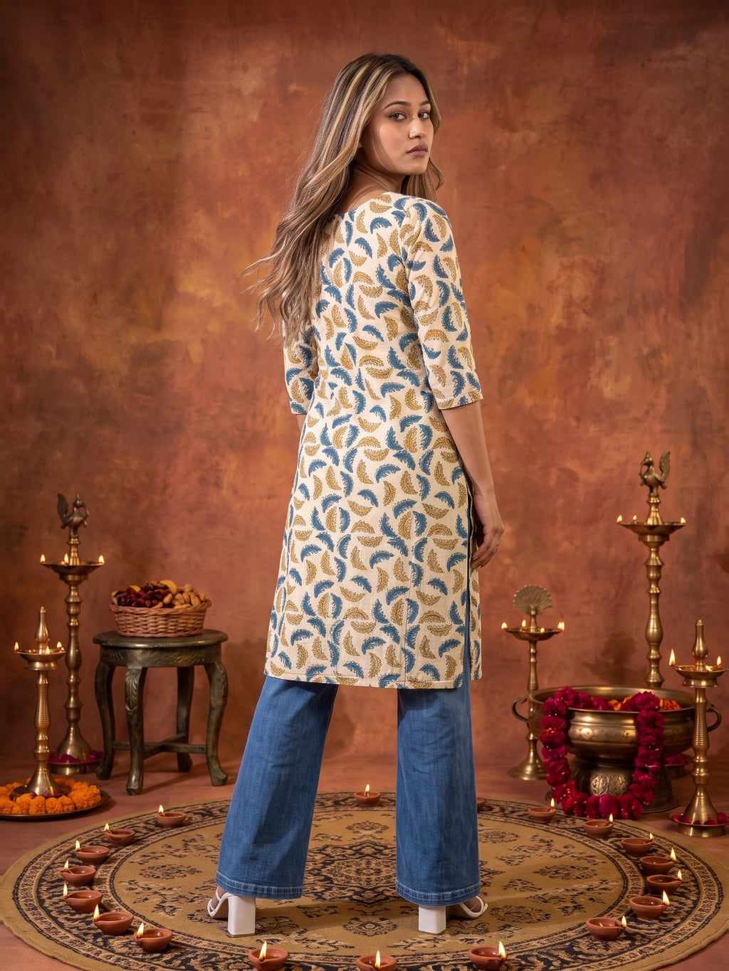 The Paruthee | Beige Ajrakh Cotton Kurti
