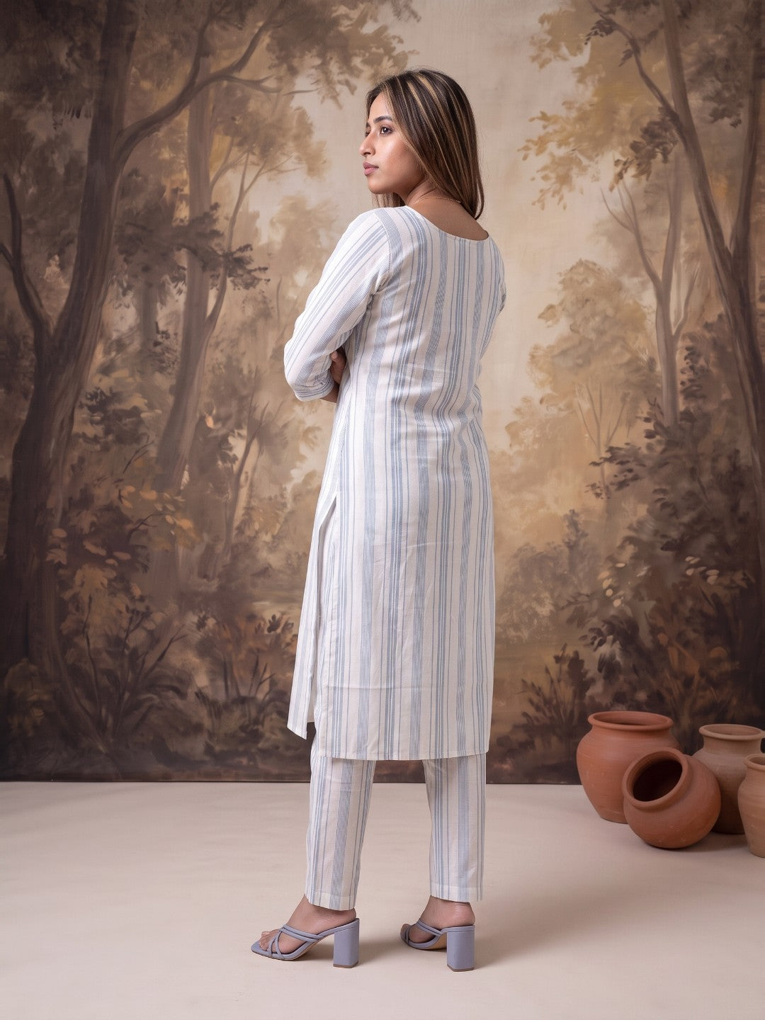 The Paruthee | Indigo-Stripe Cotton Co-ord Set