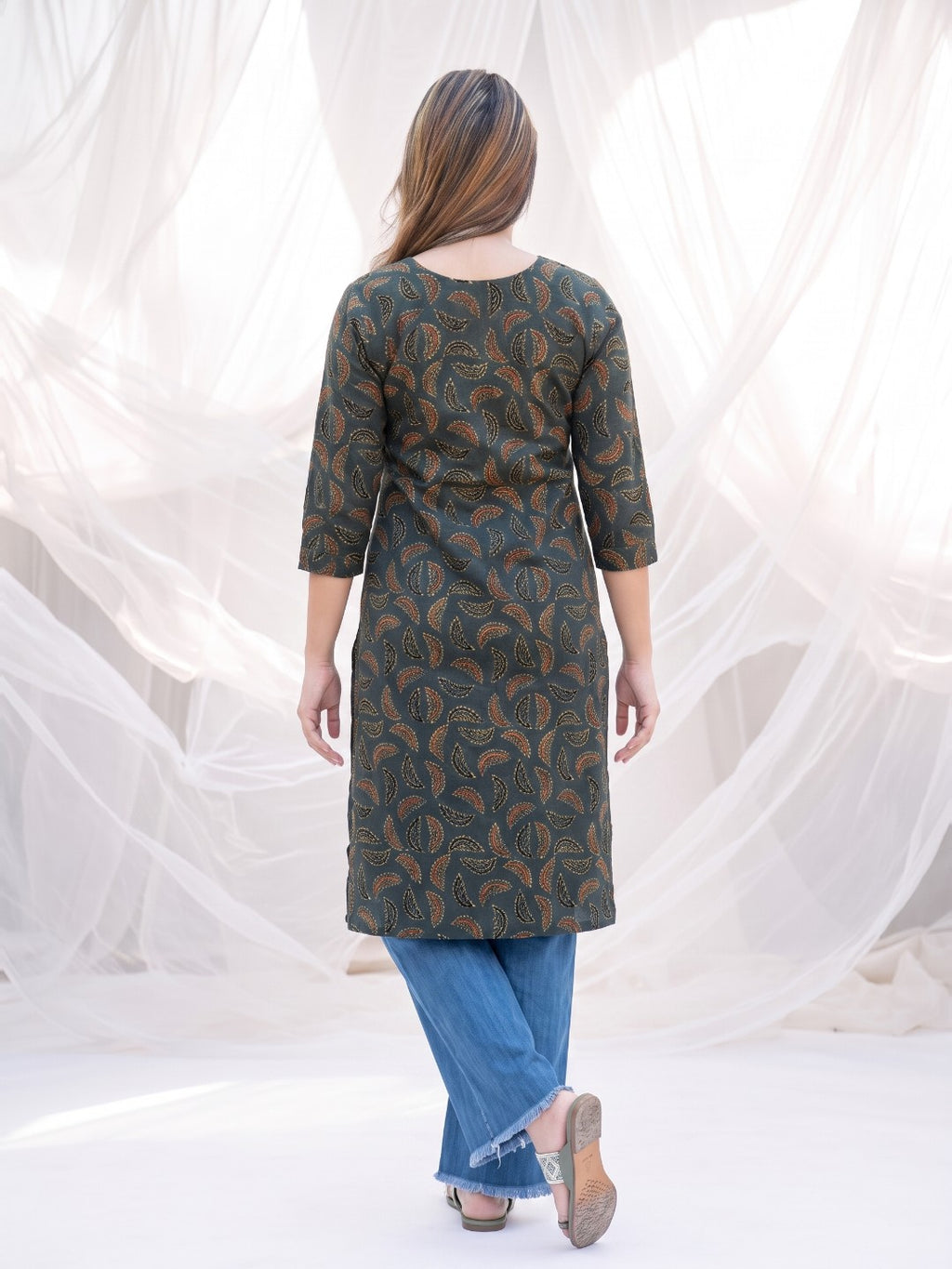 The Paruthee | Green Ajrakh Cotton Kurti The Essence