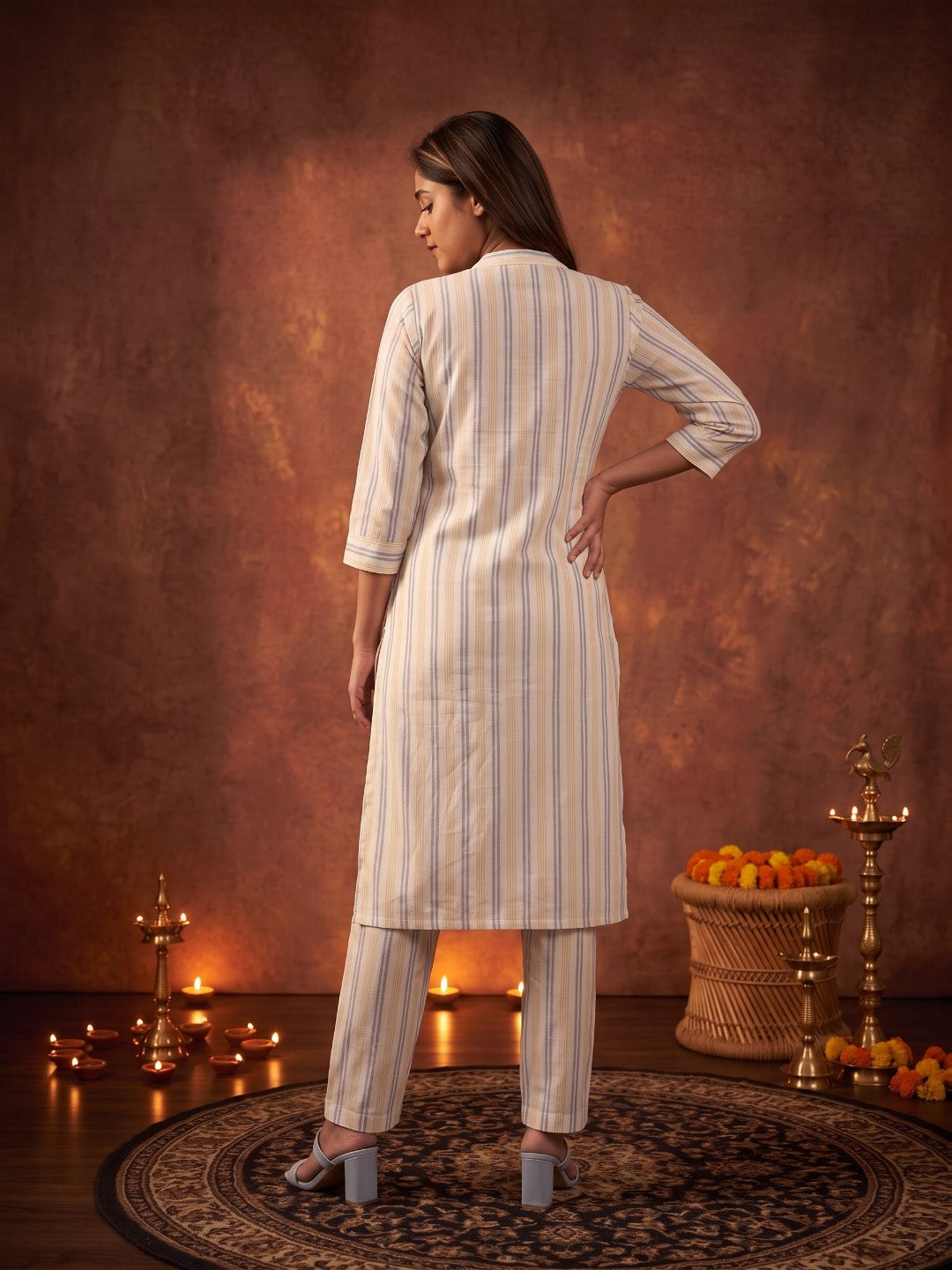 The Paruthee | Handwoven Botanical Stripe Co-ord Set