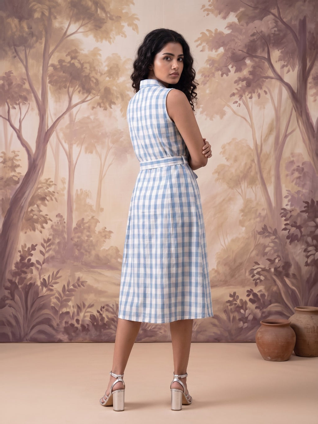The Paruthee | Indigo-Checked Handwoven Frock