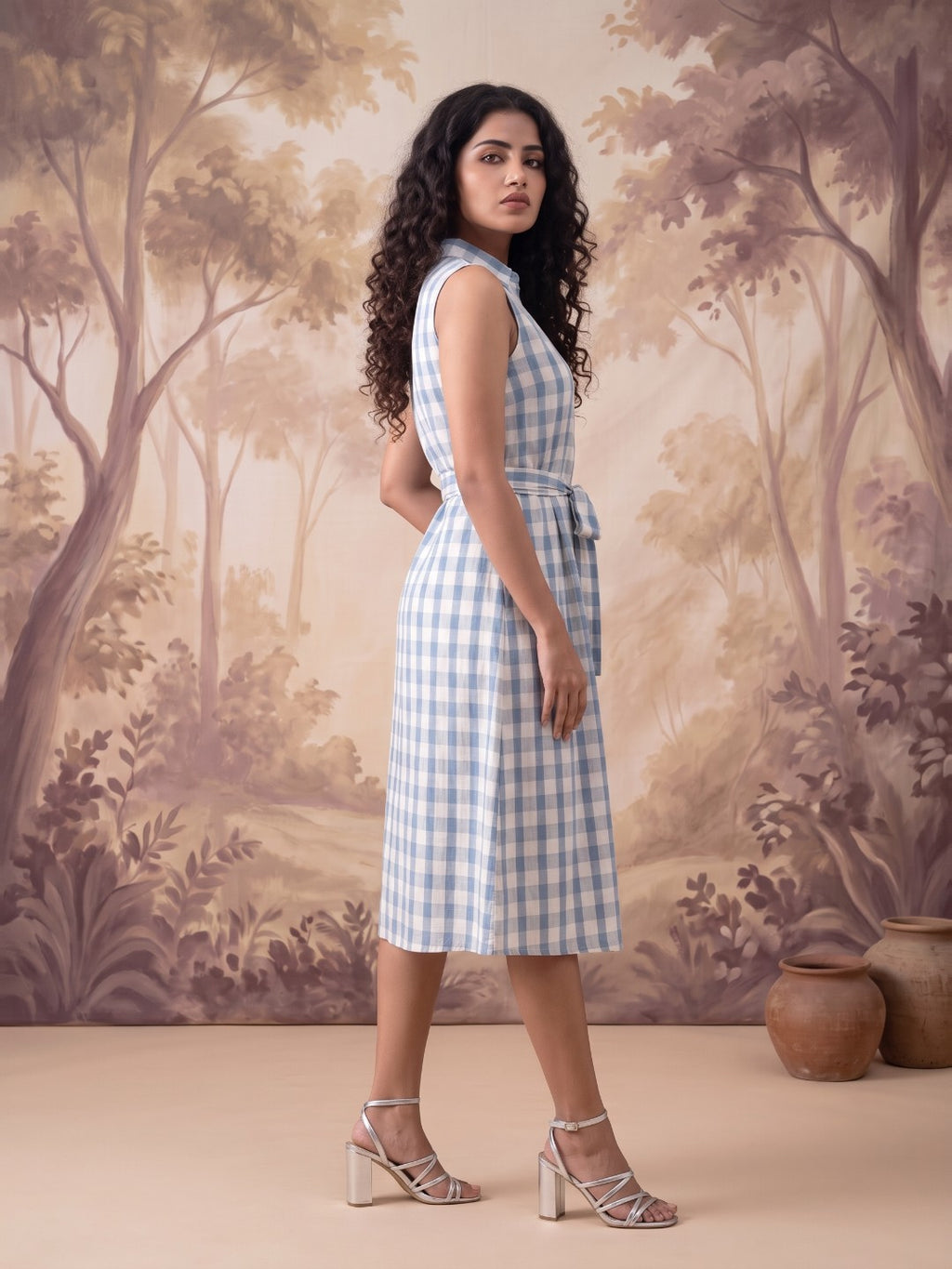 The Paruthee | Indigo-Checked Handwoven Frock