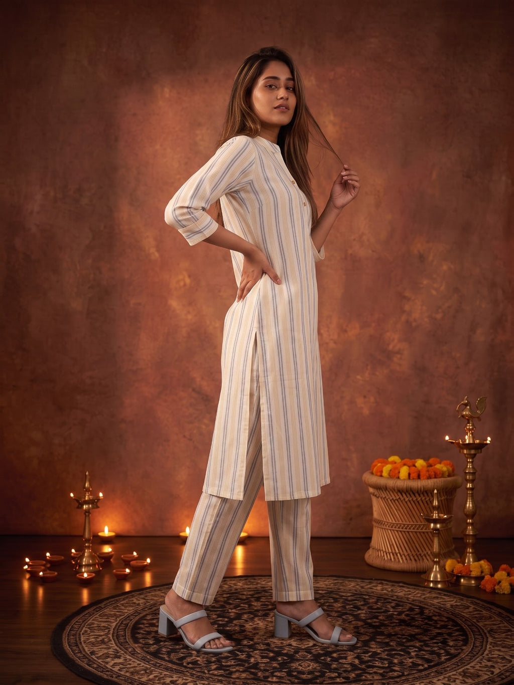 The Paruthee | Handwoven Botanical Stripe Co-ord Set
