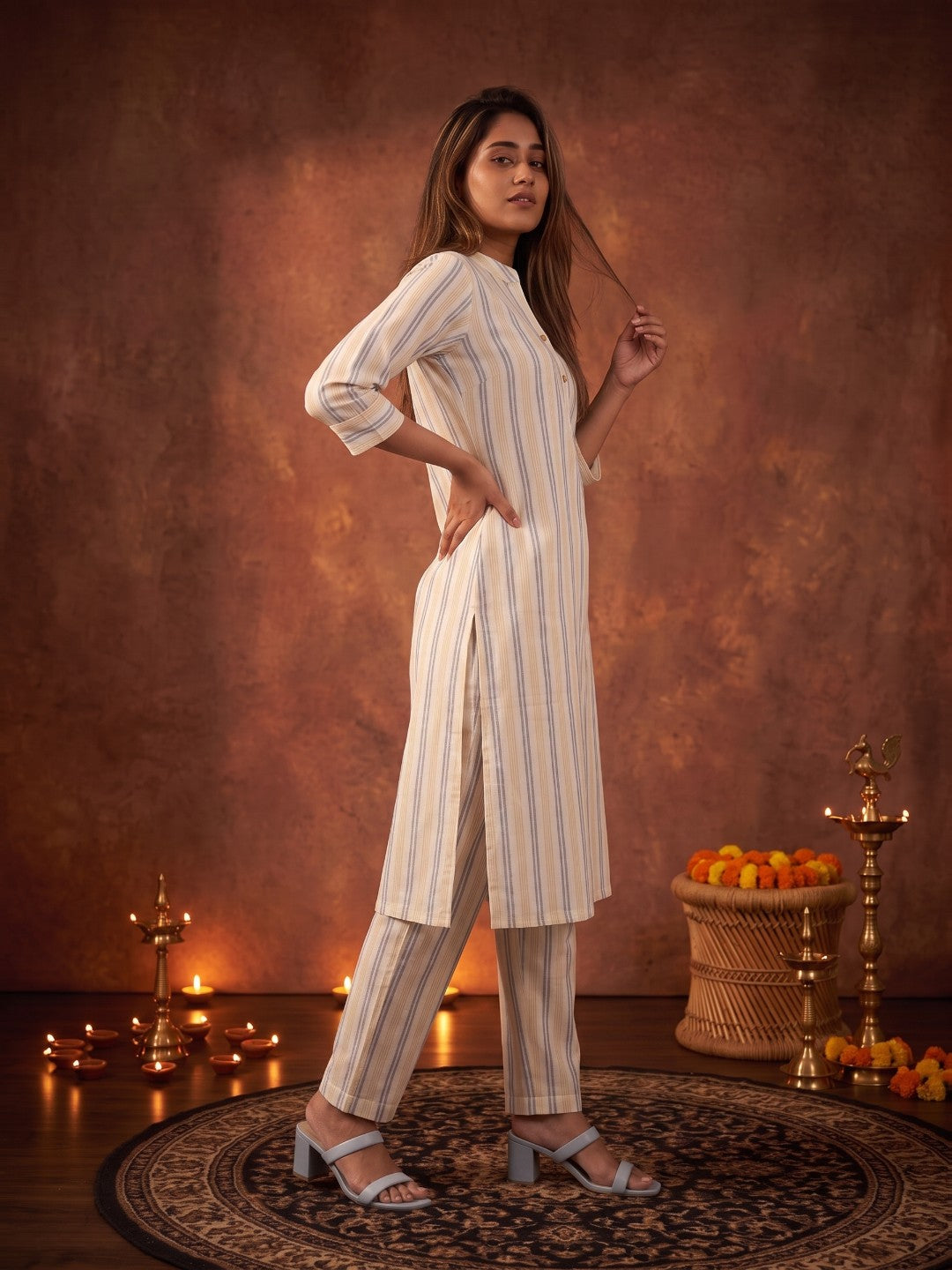 The Paruthee | Handwoven Botanical Stripe Co-ord Set