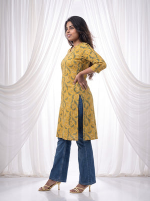 The Paruthee | Mustard Ajrakh Cotton Kurti