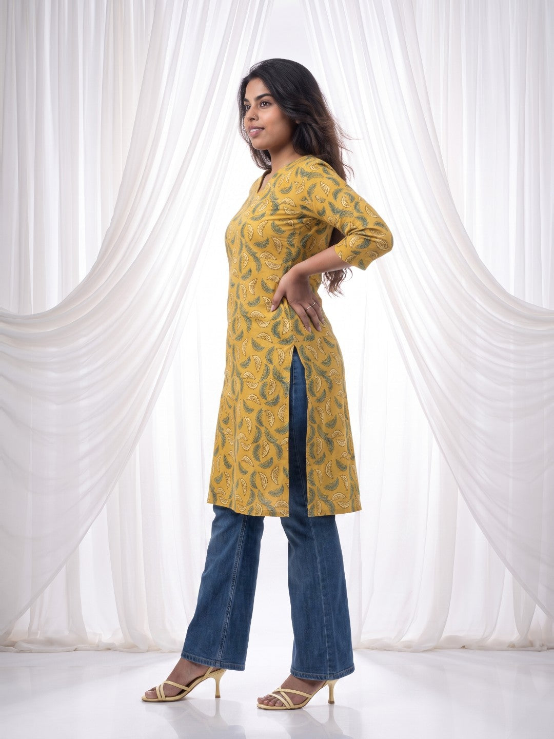 The Paruthee | Mustard Ajrakh Cotton Kurti
