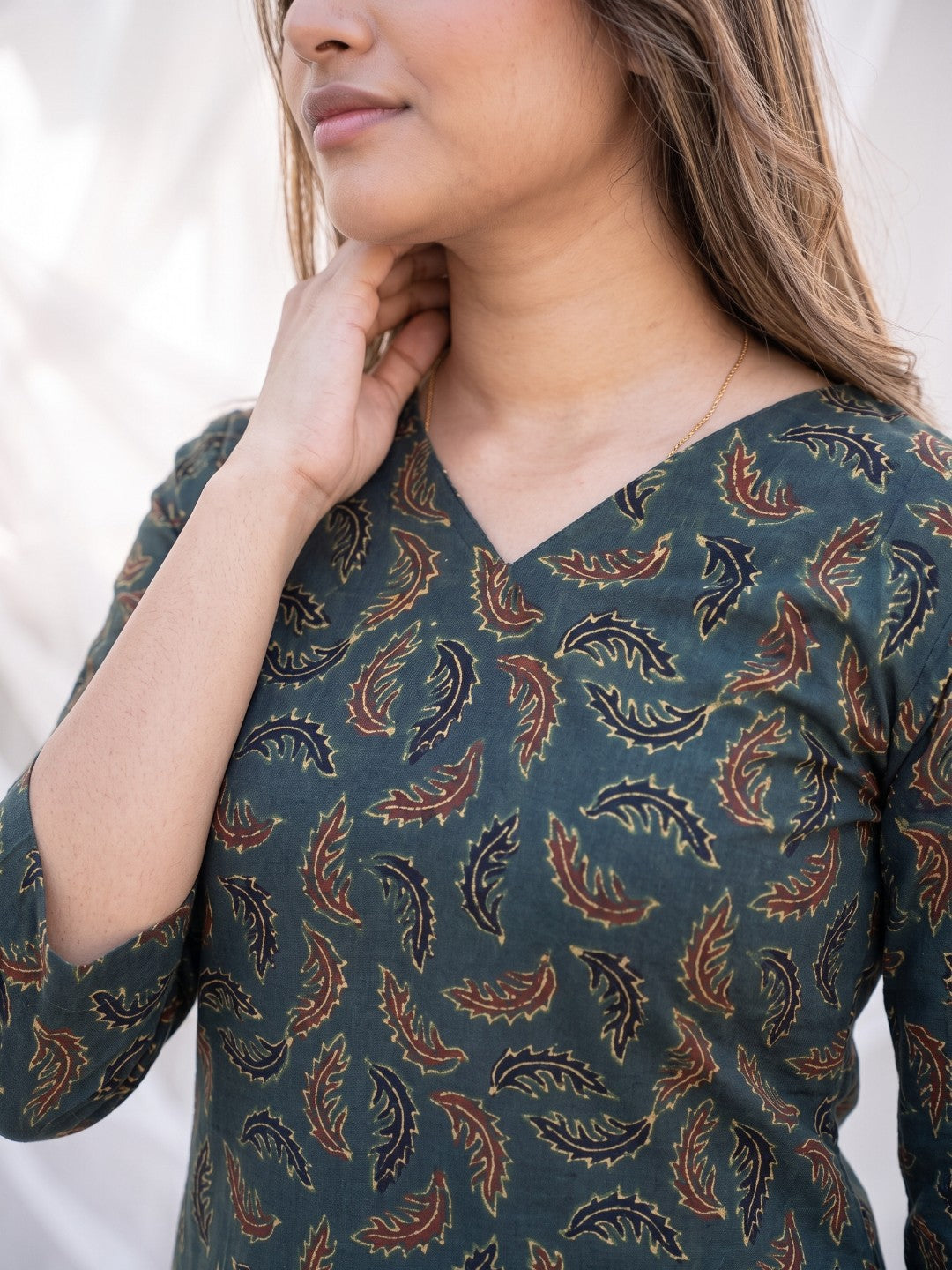 The Paruthee | Green Ajrakh Cotton Kurti The Essence