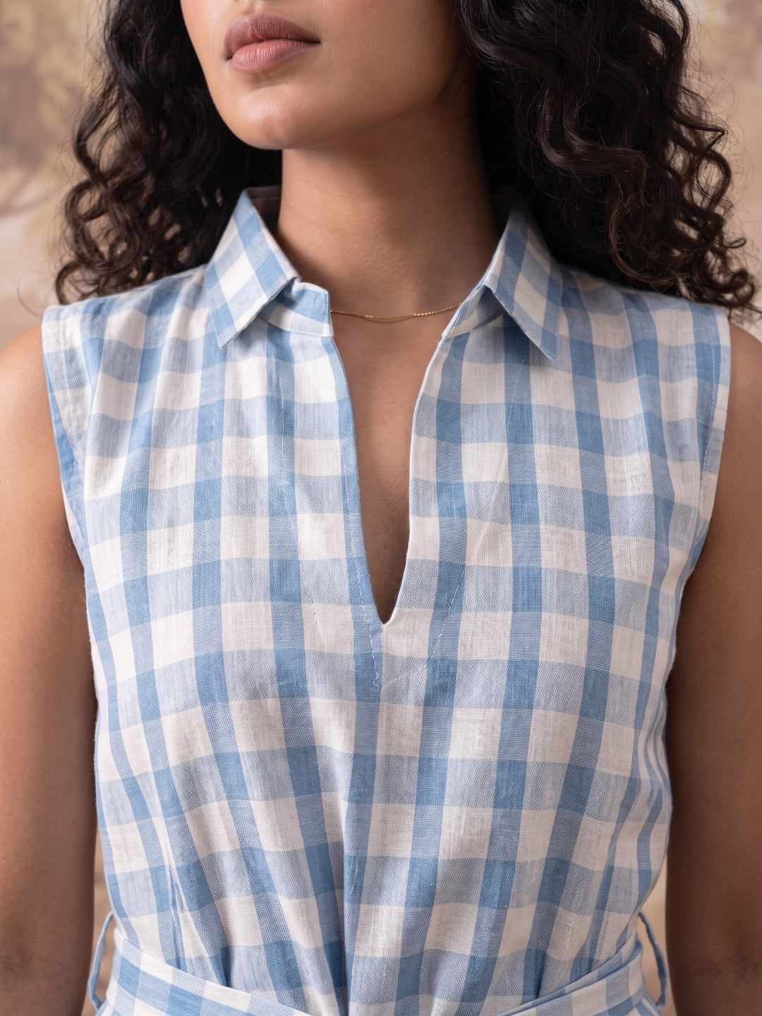 The Paruthee | Indigo-Checked Handwoven Frock