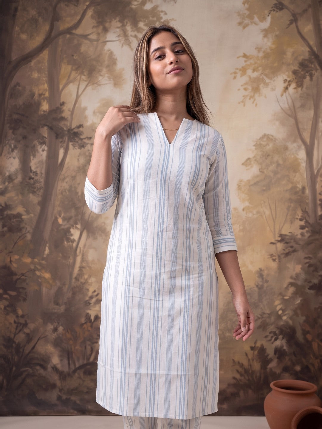 The Paruthee | Indigo-Stripe Cotton Co-ord Set