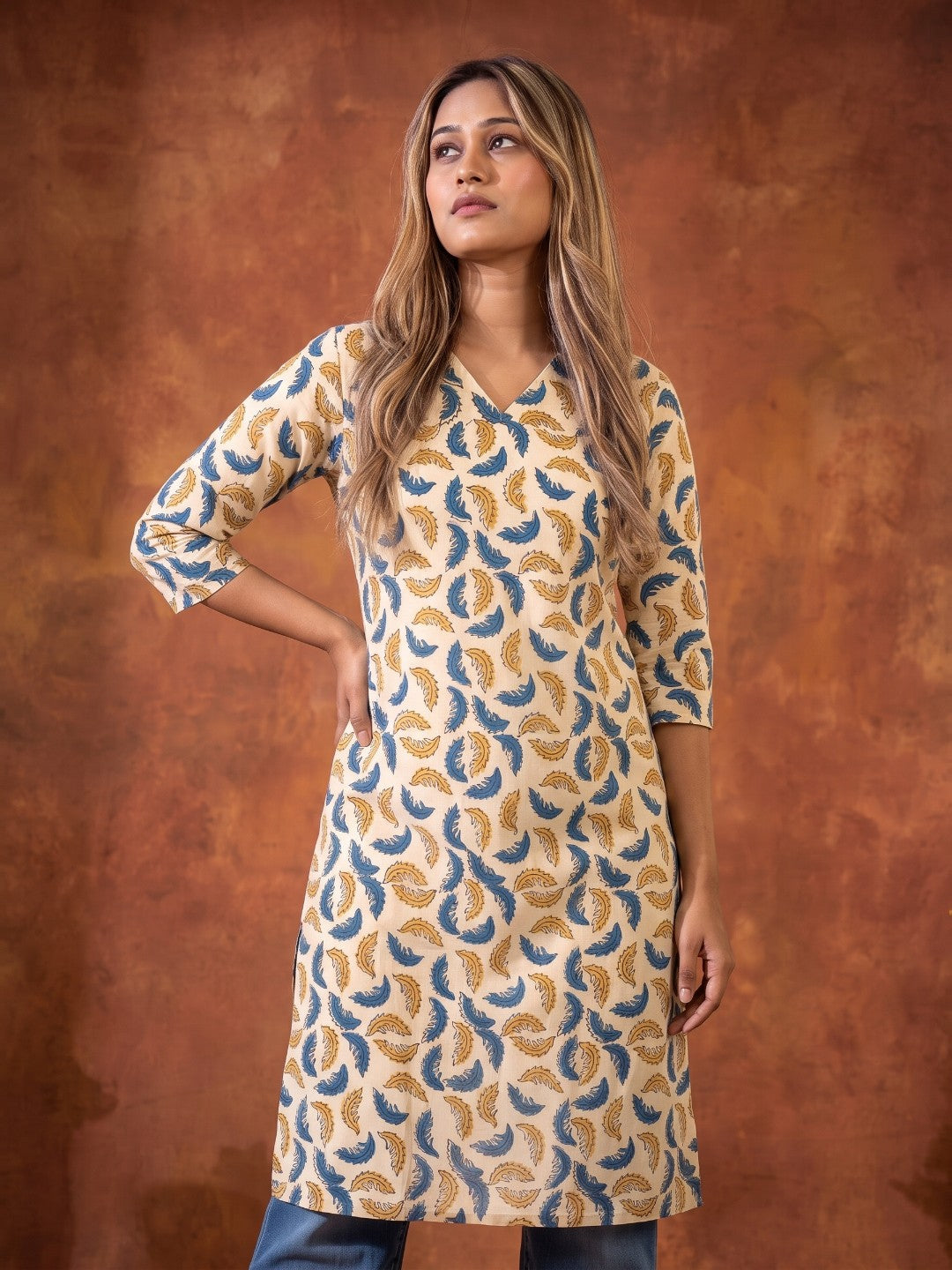 The Paruthee | Beige Ajrakh Cotton Kurti