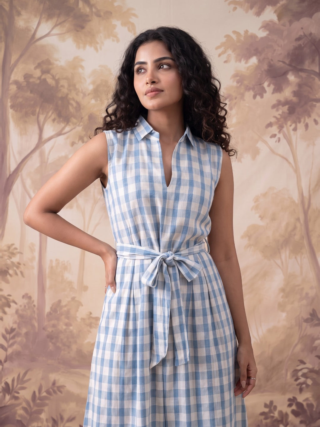 The Paruthee | Indigo-Checked Handwoven Frock